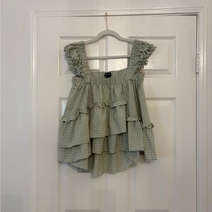 Urban Revivo Green Gingham Ruffle sleeveless Blouse
